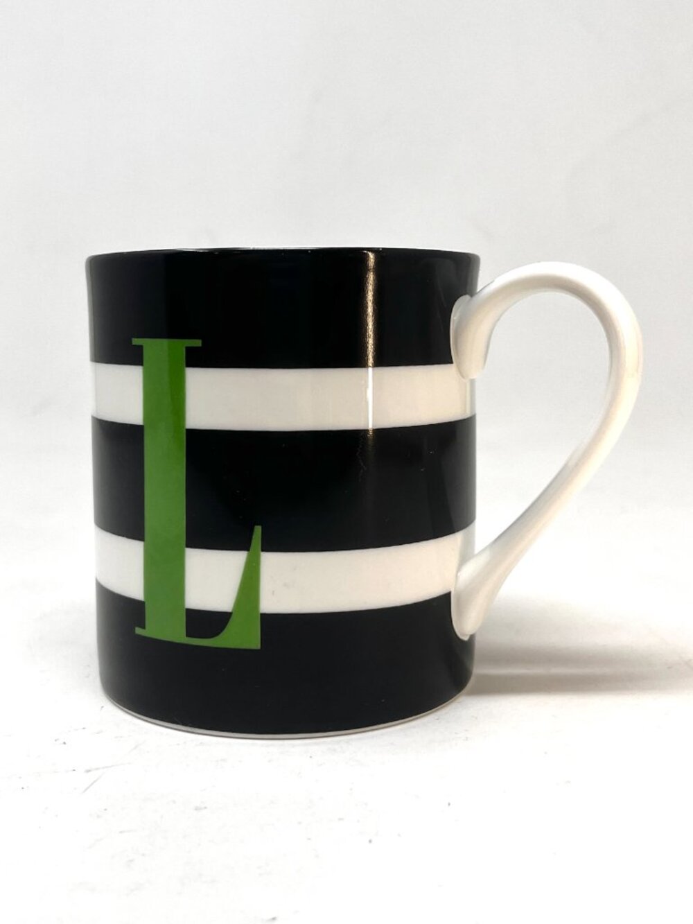 Kate Spade TO THE LETTER "L" Lenox 12 fl oz Ceramic Mug Black and White Stripe